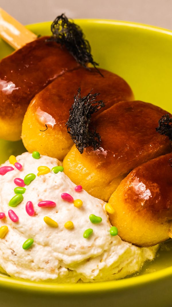 baba-yaki, toasted rice, sencha, fennel candy