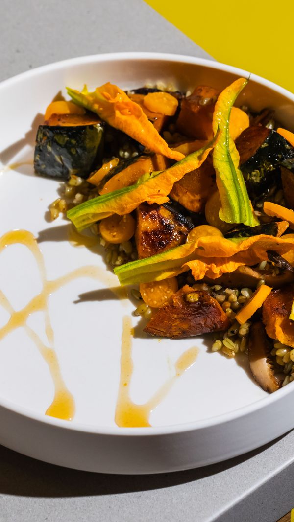 Grilled Kabocha squash, farro verde, cape gooseberry